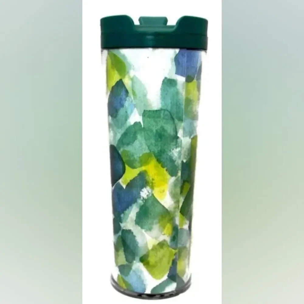 ☕️Starbucks 2012 Blue & Green Watercolor 16oz Travel Tumbler